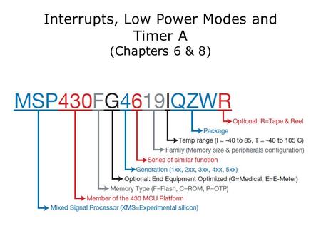 Interrupts, Low Power Modes and Timer A (Chapters 6 & 8)