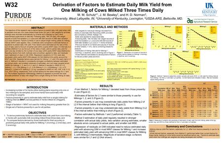 ABSTRACT The objective of this research was to derive factors to predict daily milk yield when milk is sampled once per d for cows milked three times (3x)