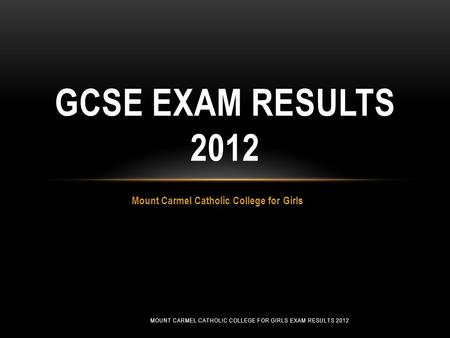 Mount Carmel Catholic College for Girls GCSE EXAM RESULTS 2012 MOUNT CARMEL CATHOLIC COLLEGE FOR GIRLS EXAM RESULTS 2012.