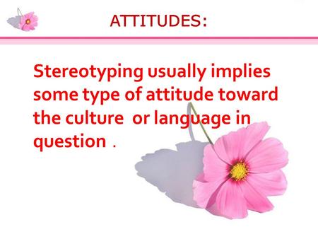 ATTITUDES: Stereotyping usually implies some type of attitude toward the culture or language in question...
