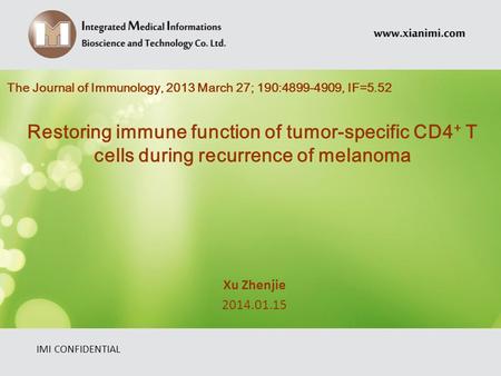 The Journal of Immunology, 2013 March 27; 190: , IF=5.52