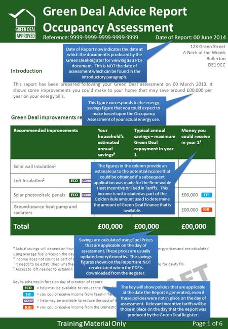 DRAFT Green Deal Advice Report Occupancy Assessment Green Deal improvements recommended by your assessor: Recommended improvementsYour household’s estimated.