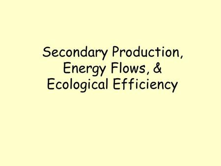 Secondary Production, Energy Flows, & Ecological Efficiency.