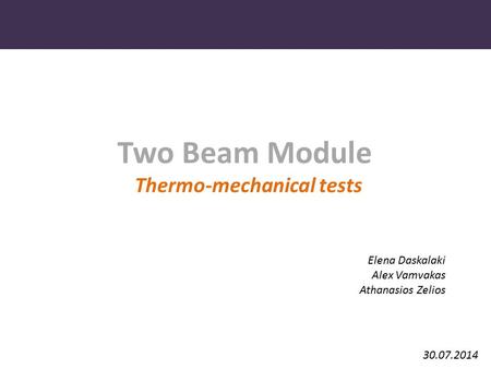 Two Beam Module Thermo-mechanical tests 30.07.2014 Elena Daskalaki Alex Vamvakas Athanasios Zelios.