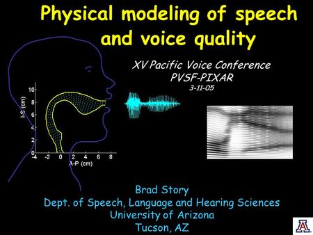 Physical modeling of speech XV Pacific Voice Conference PVSF-PIXAR 3-11-05 Brad Story Dept. of Speech, Language and Hearing Sciences University of Arizona.