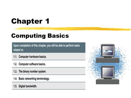 Chapter 1 Computing Basics. Electronic Components zCapacitor ystores energy in the form of an electrostatic field zConnector ythe part of a cable that.