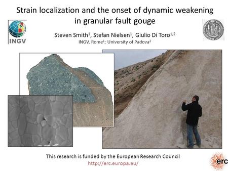 Strain localization and the onset of dynamic weakening in granular fault gouge Steven Smith 1, Stefan Nielsen 1, Giulio Di Toro 1,2 INGV, Rome 1 ; University.