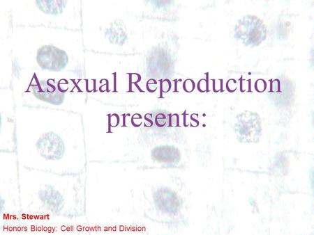 Asexual Reproduction presents: Mrs. Stewart