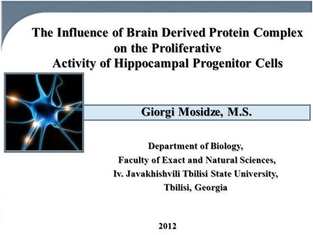 Giorgi Mosidze, M.S. The Influence of Brain Derived Protein Complex on the Proliferative Activity of Hippocampal Progenitor Cells Department of Biology,
