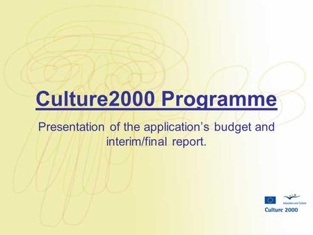 Culture2000 Programme Presentation of the application’s budget and interim/final report.