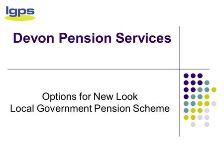 Devon Pension Services Options for New Look Local Government Pension Scheme.