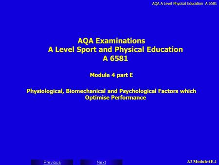 AQA Examinations A Level Sport and Physical Education A 6581