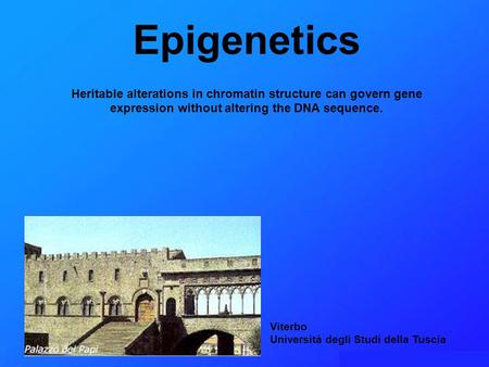 Epigenetics Heritable alterations in chromatin structure can govern gene expression without altering the DNA sequence. Viterbo Università degli Studi della.