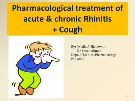 Pharmacological treatment of acute & chronic Rhinitis + Cough