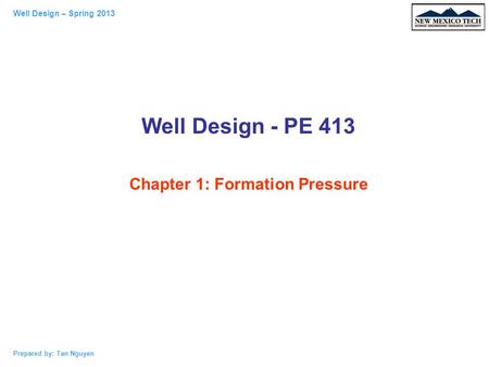 Well Design - PE 413 Chapter 1: Formation Pressure