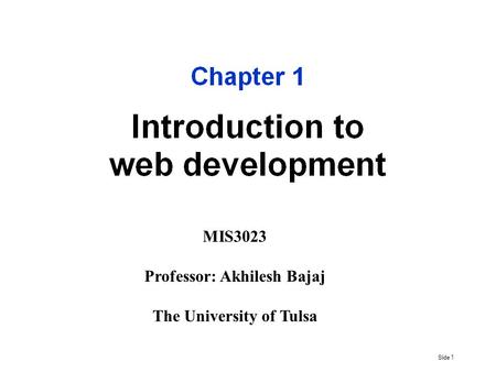 Slide 1 MIS3023 Professor: Akhilesh Bajaj The University of Tulsa.