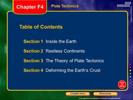 Chapter F4 Table of Contents Section 1 Inside the Earth