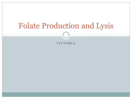 VICTORIA Folate Production and Lysis. System Design Lysis Overproduction of folate in e coli Folate is released into large intestine where it is eventually.
