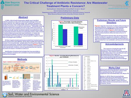 The Critical Challenge of Antibiotic Resistance: Are Wastewater Treatment Plants a Concern? Kourtney Brown 1, Stefan Walston 2, Channah Rock 2, & Jean.