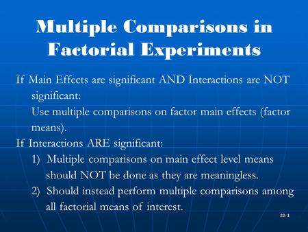 Multiple Comparisons in Factorial Experiments