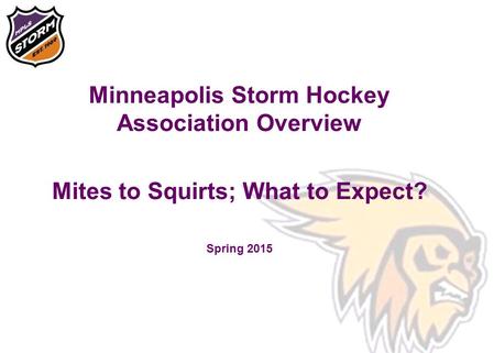 Minneapolis Storm Hockey Association Overview Mites to Squirts; What to Expect? Spring 2015.