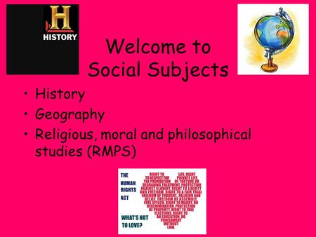 Welcome to Social Subjects History Geography Religious, moral and philosophical studies (RMPS)
