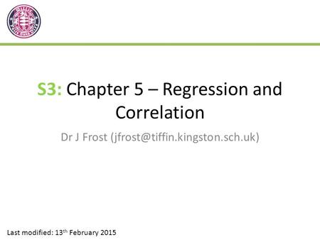 S3: Chapter 5 – Regression and Correlation
