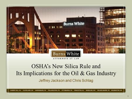 OSHA’s New Silica Rule and Its Implications for the Oil & Gas Industry Jeffrey Jackson and Chris Schlag 1.