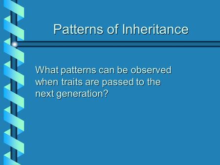 Patterns of Inheritance What patterns can be observed when traits are passed to the next generation?