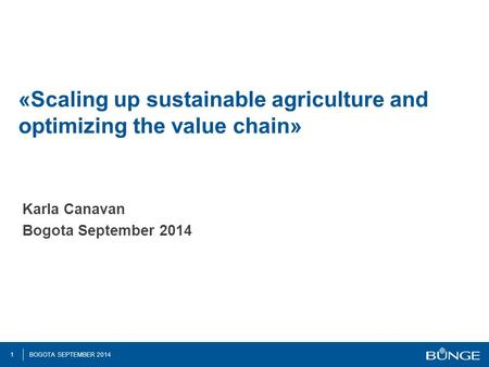 1 BOGOTA SEPTEMBER 2014 «Scaling up sustainable agriculture and optimizing the value chain» Karla Canavan Bogota September 2014.