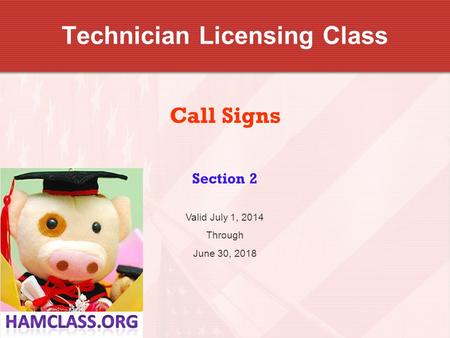 Technician Licensing Class Call Signs Section 2 Valid July 1, 2014 Through June 30, 2018.