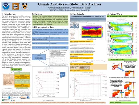 Climate Analytics on Global Data Archives Aparna Radhakrishnan 1, Venkatramani Balaji 2 1 DRC/NOAA-GFDL, 2 Princeton University/NOAA-GFDL 2. Use-case 3.