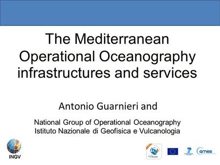 The Mediterranean Operational Oceanography infrastructures and services National Group of Operational Oceanography Istituto Nazionale di Geofisica e Vulcanologia.