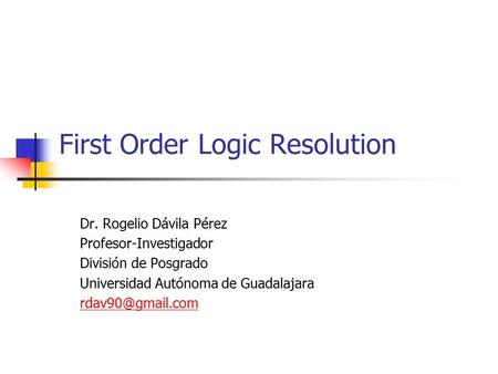 First Order Logic Resolution