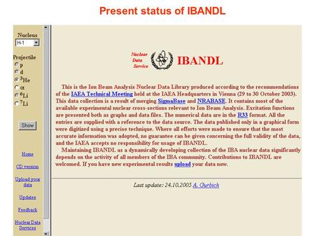 Present status of IBANDL. Two sources of IBANDL SigmaBase - a database hosted by Idaho State University and by MTA, Budapest.