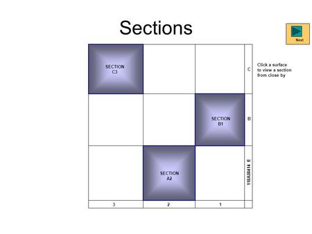 Sections SECTION C3 SECTION B1 SECTION A2 C B 321 118A38414 E Click a surface to view a section from close by Next.