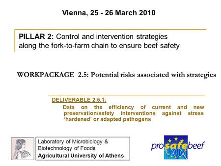 WORKPACKAGE 2.5: Potential risks associated with strategies DELIVERABLE 2.5.1: Data on the efficiency of current and new preservation/safety interventions.