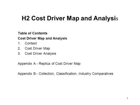 1 H2 Cost Driver Map and Analysi s Table of Contents Cost Driver Map and Analysis 1. Context 2. Cost Driver Map 3. Cost Driver Analysis Appendix A - Replica.