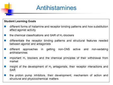 Antihistamines Student Learning Goals