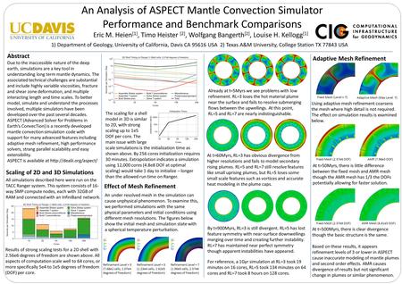 An Analysis of ASPECT Mantle Convection Simulator Performance and Benchmark Comparisons Eric M. Heien [1], Timo Heister [2], Wolfgang Bangerth [2], Louise.