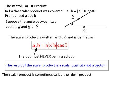 b a The Vector or x Product