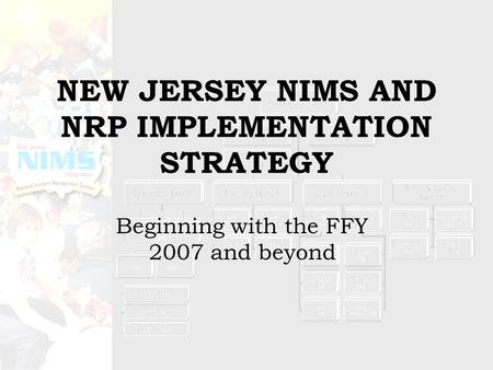 NEW JERSEY NIMS AND NRP IMPLEMENTATION STRATEGY Beginning with the FFY 2007 and beyond.