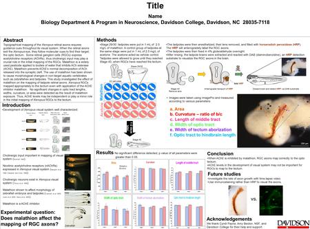 Introduction Development of Xenopus visual system well characterized: Title Name Biology Department & Program in Neuroscience, Davidson College, Davidson,