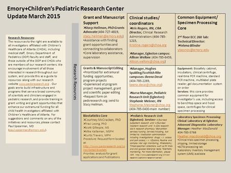 Emory+Children’s Pediatric Research Center Update March 2015
