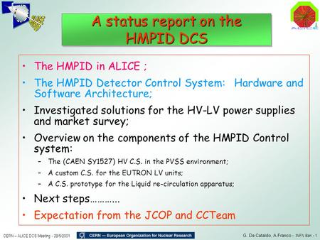 A status report on the HMPID DCS