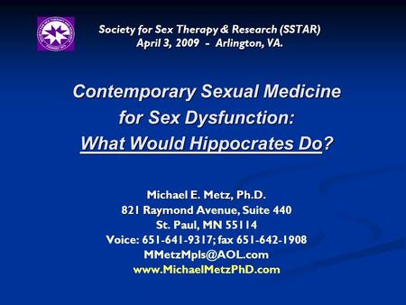 Contemporary Sexual Medicine What Would Hippocrates Do?