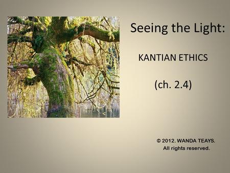 Seeing the Light: KANTIAN ETHICS (ch. 2.4)