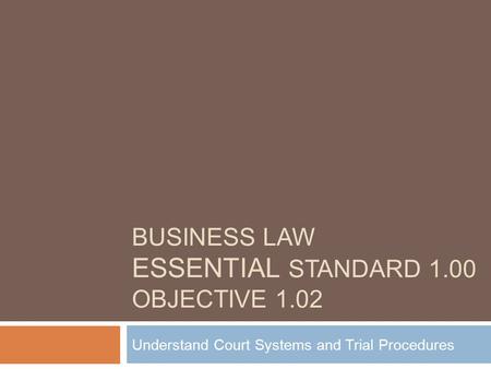 Business Law Essential Standard 1.00 Objective 1.02