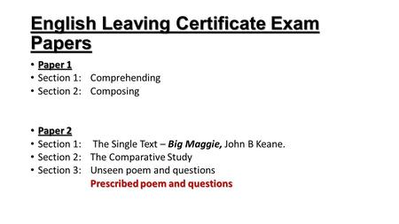 English Leaving Certificate Exam Papers Paper 1 Paper 1 Section 1: Comprehending Section 2: Composing Paper 2 Paper 2 Section 1: The Single Text – Big.