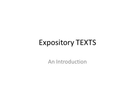 Expository TEXTS An Introduction.